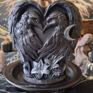 Black and Silver Celestial Raven Couple Pillar Candle